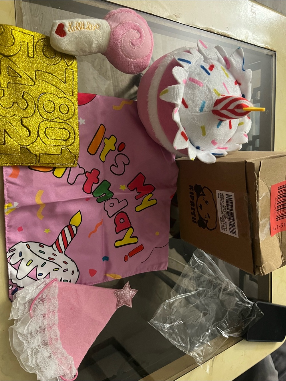 Birthday Party Cat Bandana and Hat Set - Pink